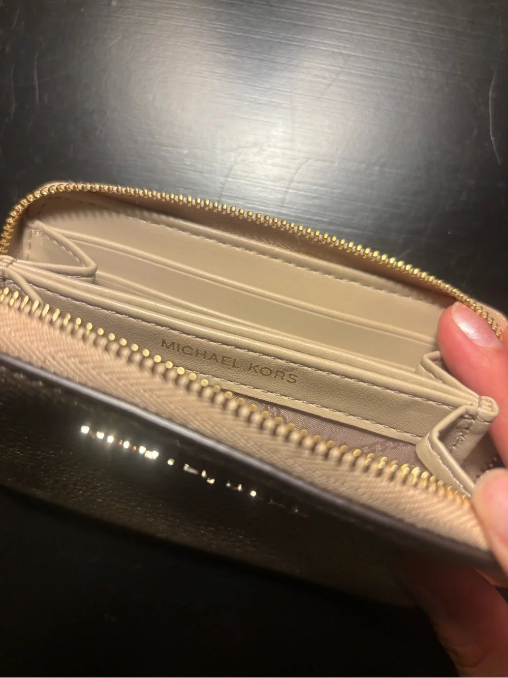 Michael Kors Beige and Gold Zip-Around Card Wallet